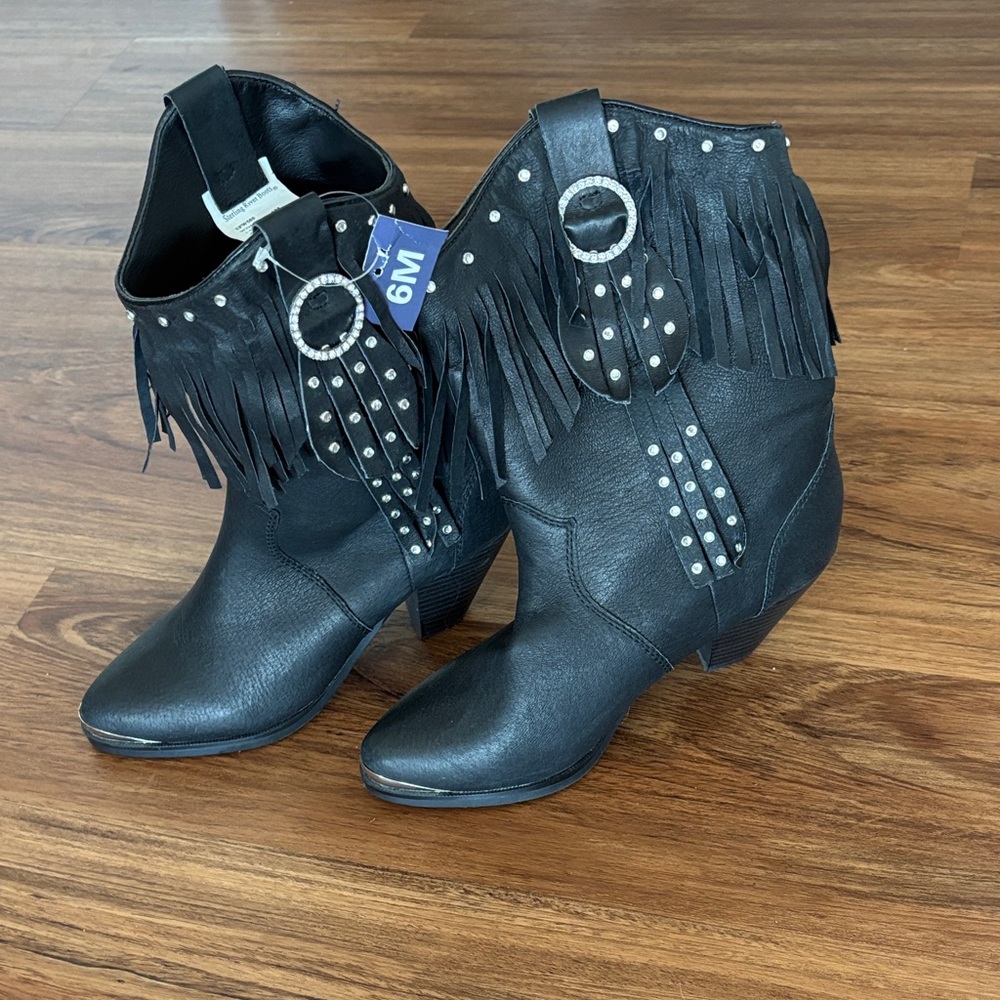 Black Fringe Ankle Boots